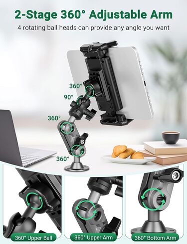 Aluminum Heavy Duty Drill Base Tablet Holder for Car, Tablet Mount for Truck Boat Dashboard Commercial Vehicle and Wall, Ipad Mount Holder for 4.7-12.9" iPad Pro/Air/Mini/Samsung Galaxy Tab in Saudi Arabia