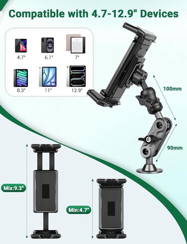 Aluminum Heavy Duty Drill Base Tablet Holder for Car, Tablet Mount for Truck Boat Dashboard Commercial Vehicle and Wall, Ipad Mount Holder for 4.7-12.9" iPad Pro/Air/Mini/Samsung Galaxy Tab in Saudi Arabia