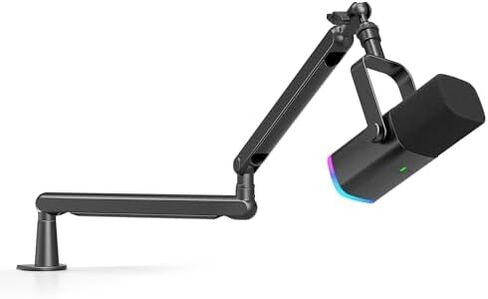 FIFINE Gaming Microphone and Low Profile Arm Stand Bundle, XLR/USB Dynamic Mic with Mute Button, RGB Light, Desktop Stand, Adjustable Boom Arm Kit with Screw Adapter for Streaming Studio (AM8+BM88) in Kuwait