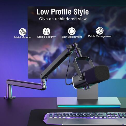 FIFINE Gaming Microphone and Low Profile Arm Stand Bundle, XLR/USB Dynamic Mic with Mute Button, RGB Light, Desktop Stand, Adjustable Boom Arm Kit with Screw Adapter for Streaming Studio (AM8+BM88) in Kuwait