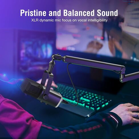 FIFINE Gaming Microphone and Low Profile Arm Stand Bundle, XLR/USB Dynamic Mic with Mute Button, RGB Light, Desktop Stand, Adjustable Boom Arm Kit with Screw Adapter for Streaming Studio (AM8+BM88) in Kuwait