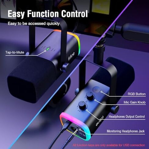 FIFINE Gaming Microphone and Low Profile Arm Stand Bundle, XLR/USB Dynamic Mic with Mute Button, RGB Light, Desktop Stand, Adjustable Boom Arm Kit with Screw Adapter for Streaming Studio (AM8+BM88) in Kuwait