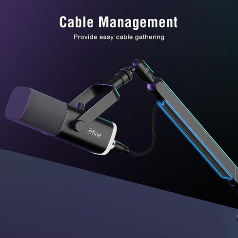 FIFINE Gaming Microphone and Low Profile Arm Stand Bundle, XLR/USB Dynamic Mic with Mute Button, RGB Light, Desktop Stand, Adjustable Boom Arm Kit with Screw Adapter for Streaming Studio (AM8+BM88) in Kuwait