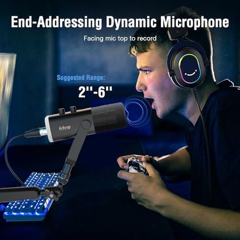 FIFINE Gaming Microphone and Low Profile Arm Stand Bundle, XLR/USB Dynamic Mic with Mute Button, RGB Light, Desktop Stand, Adjustable Boom Arm Kit with Screw Adapter for Streaming Studio (AM8+BM88) in Kuwait