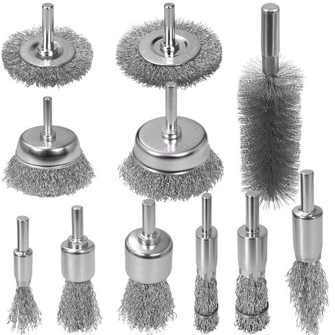 11 Pcs Metal Carbon Steel Wire Wheel for Drill Set,Wool Brush Drill Attachment for Removing Paint and Rust with 1/4" Round Shank in Kuwait