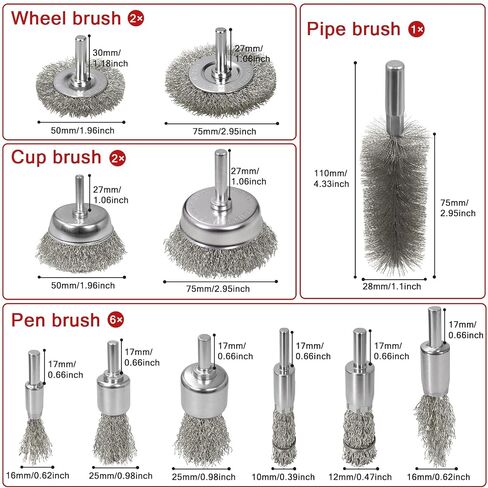 11 Pcs Metal Carbon Steel Wire Wheel for Drill Set,Wool Brush Drill Attachment for Removing Paint and Rust with 1/4" Round Shank in Kuwait
