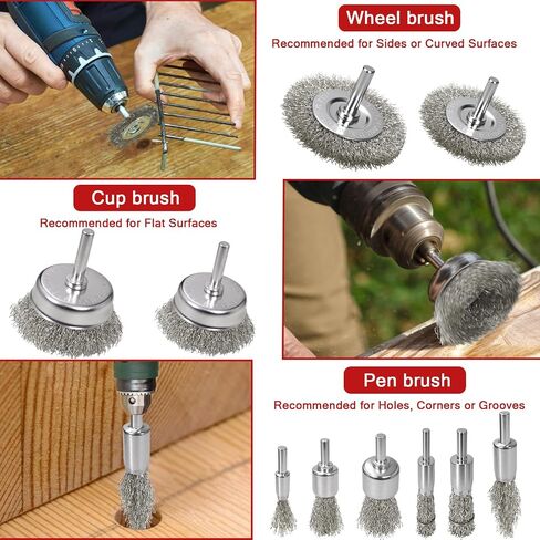 11 Pcs Metal Carbon Steel Wire Wheel for Drill Set,Wool Brush Drill Attachment for Removing Paint and Rust with 1/4" Round Shank in Kuwait