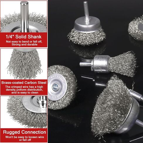 11 Pcs Metal Carbon Steel Wire Wheel for Drill Set,Wool Brush Drill Attachment for Removing Paint and Rust with 1/4" Round Shank in Kuwait