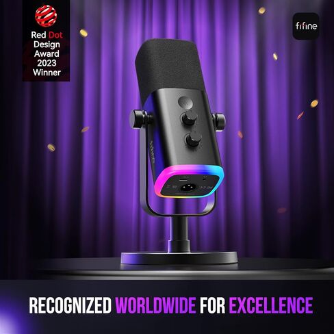 FIFINE XLR/USB Gaming Microphone with Desktop Mic Stand Kit, Streaming Dynamic Microphone with RGB, Gain Knob, Headphone Jack, Adjustable Table Mic Stand for Recording, Podcast, Voice-Over-AM8+BS1 in Kuwait