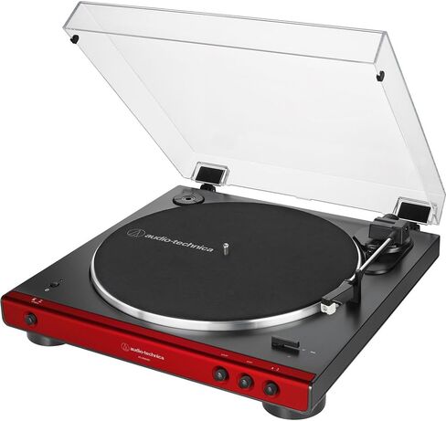 Audio-Technica AT-LP60XBT-RD Automatic Belt-Drive Bluetooth Turntable, Red/Black Bundle with 2 YR CPS Enhanced Protection Pack, Record Care Solution, Cleaning Kit, Stroboscope and Record Stabilizer in Saudi Arabia