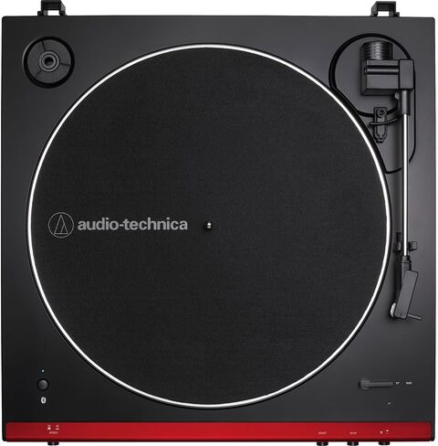 Audio-Technica AT-LP60XBT-RD Automatic Belt-Drive Bluetooth Turntable, Red/Black Bundle with 2 YR CPS Enhanced Protection Pack, Record Care Solution, Cleaning Kit, Stroboscope and Record Stabilizer in Saudi Arabia