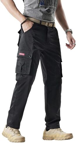 Men's Casual Cargo Pants, Workout Joggers, Relaxed Fit Stretch, Hiking Pants with Multi Pockets, Quick-Drying in Kuwait