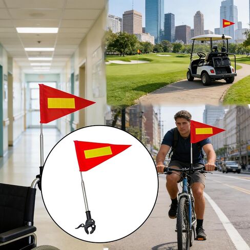 Golf Cart Safety Flag Pole Kit, Orange Reflective Safety Flag | Adjustable Telescopic Pole 27-167cm, High Visibility Flag for Golf Cart, Wheelchair, Mobility Scooter, Bike & ATV in Kuwait