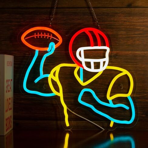 Football Neon Signs for Wall Decor,Football Player LED Neon light, Dimmable USB Powered, Sport Light Up Rubgy Sign for Home Football Gym Bedroom Man Cave Game Room Sport Room Garage,Gift for Football Fans Teenager in Saudi Arabia