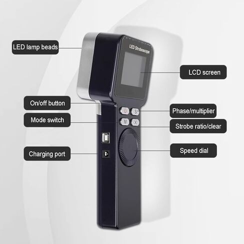 مقياس سرعة الدوران الرقمي بإضاءة LED، ستروبسكوب محمول باليد، مع شاشة LCD، تردد ستروب قابل للتعديل، 9 حبات مصباح ونطاق 1-999999 دورة في الدقيقة، للتروس والإطارات للقياس in Kuwait