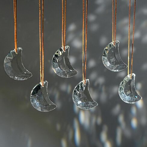 Set of 6 Crystal Glass Hanging Ornaments Clear Faceted Moon Prisms Glass Crystal Hanging Ornaments for Window Home Decor in Saudi Arabia