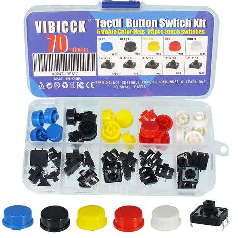 70 Pieces 12x12x7.3mm Tact Tactile Button switches, 4-pin instantaneous PCB Micro switches with caps, Suitable for Arduino, AE1027 5-Color Circular Cap Combination kit for DIY in Kuwait