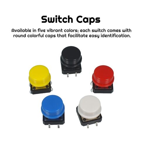 70 Pieces 12x12x7.3mm Tact Tactile Button switches, 4-pin instantaneous PCB Micro switches with caps, Suitable for Arduino, AE1027 5-Color Circular Cap Combination kit for DIY in Kuwait