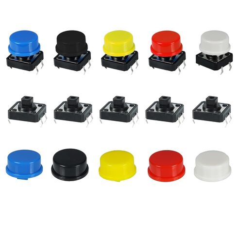 70 Pieces 12x12x7.3mm Tact Tactile Button switches, 4-pin instantaneous PCB Micro switches with caps, Suitable for Arduino, AE1027 5-Color Circular Cap Combination kit for DIY in Kuwait