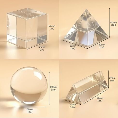4 Pack K9 Optical Crystal Prism Set –50mm Crystal Ball, Cube, Triangular Prism, Pyramid for Photography Teaching Entertainment in Kuwait
