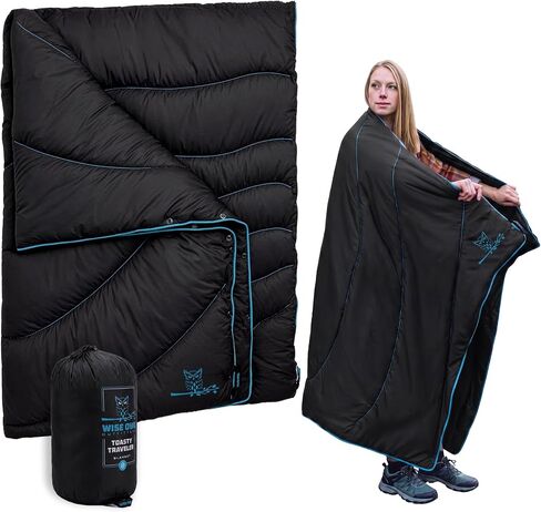 Wise Owl Outfitters Camping Blanket, Packable Puffy Quilt for Backpacking | Woobie-Style Poncho, Cozy Warmth, Water Resistant, Compact Travel, Unfolds 6.5x4.5ft, Quick-Snap Clasps & Tie-Down Loops in Kuwait