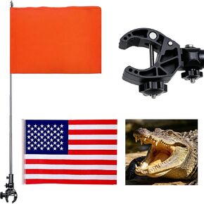 Boat Flags Pole and Flags Set, 2Pcs Orange Boat Flag and American Flag, 60'' Telescopic Reinforced Pole with Alligator Mount, 360° Adjustable Water Ski Flag for Boat Accessories in Kuwait