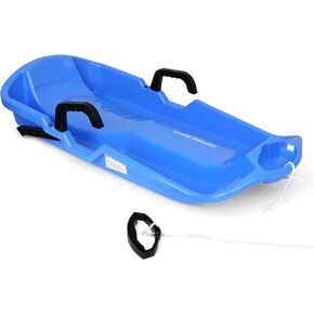 Slippery Racer Downhill Thunder Flexible Plastic Toboggan Snow Sled with Built in Brake System, Pull Rope, and Handle Grips, Blue in Kuwait
