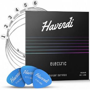 HAVENDI® جيتار جيتار كهربائي - أوتار ذات جودة صوت رائعة مصنوعة من الفولاذ للجيتار الكهربائي المطلي بالنيكل (مجموعة من 6 أوتار) بما في ذلك. 3 اختيارات in Kuwait