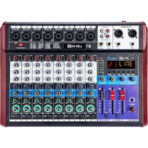 جهاز مزج الصوت W IN-MIX ذو 8 قنوات - بلوتوث/USB، فانتوم 48 فولت، 24 مؤثر DSP للدي جي، البودكاست، البث المباشر، الكاريوكي in Kuwait