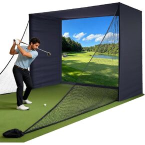 Golf Simulator Enclosure with Double-Layer Silent HD Impact Screen & Side Barriers,10×8 ft Indoor Golf Hitting Cage with φ32mm Heavy Duty Stainless Steel Frame, Golf Practice Kit for Garage & Home Use in Saudi Arabia