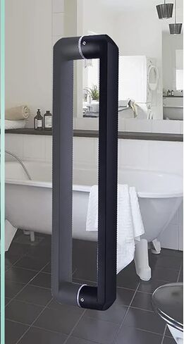 Black Stainless Steel Shower Door Handle, Full Polished Finish Push and Pull Glass Door Pull Handle, Tubular Barn Door Knob in Kuwait