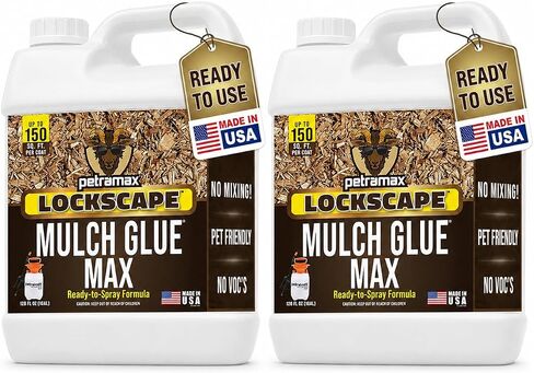 غراء PetraMax Lockscape Mulch للمناظر الطبيعية، (صنع في الولايات المتحدة الأمريكية) - لاصق مناظر طبيعية آمن للحيوانات الأليفة لقش الصنوبر ورقائق الخشب - جاهز لرش مرساة المهاد ورذاذ غراء المناظر الطبيعية للمروج والباحات (2 جالون) in Kuwait
