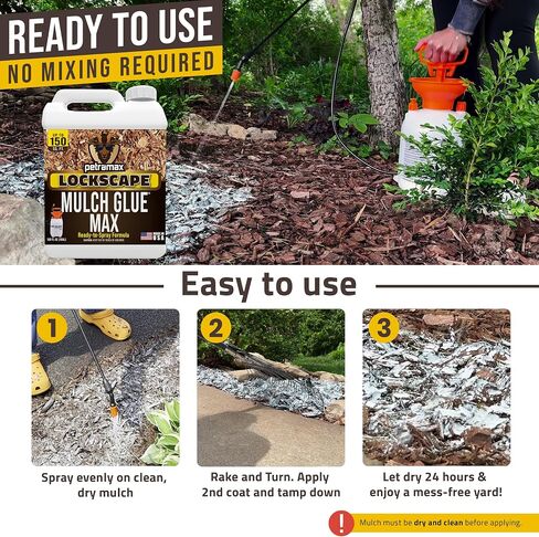 غراء PetraMax Lockscape Mulch للمناظر الطبيعية، (صنع في الولايات المتحدة الأمريكية) - لاصق مناظر طبيعية آمن للحيوانات الأليفة لقش الصنوبر ورقائق الخشب - جاهز لرش مرساة المهاد ورذاذ غراء المناظر الطبيعية للمروج والباحات (2 جالون) in Kuwait