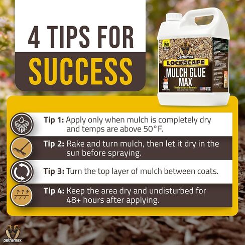 غراء PetraMax Lockscape Mulch للمناظر الطبيعية، (صنع في الولايات المتحدة الأمريكية) - لاصق مناظر طبيعية آمن للحيوانات الأليفة لقش الصنوبر ورقائق الخشب - جاهز لرش مرساة المهاد ورذاذ غراء المناظر الطبيعية للمروج والباحات (2 جالون) in Kuwait