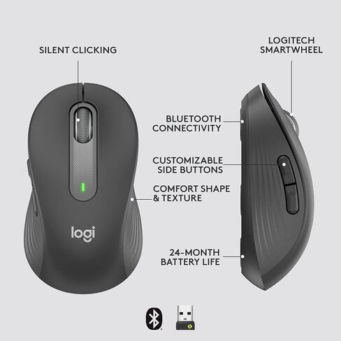 Logitech Signature M650 for Business Wireless Mouse, for Small to Medium Sized Hands, Logi Bolt, Bluetooth, SmartWheel - Graphite in Kuwait