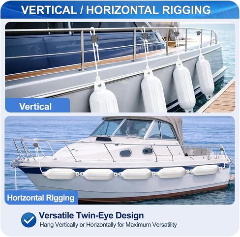 White Boat Fenders for Docking 5.5."/6.5"/8.5" Inflatable Ribbed Marine Boat Fender with Fender Lines 6.5ft, Stainless Steel Fender Hanger Clips in Kuwait