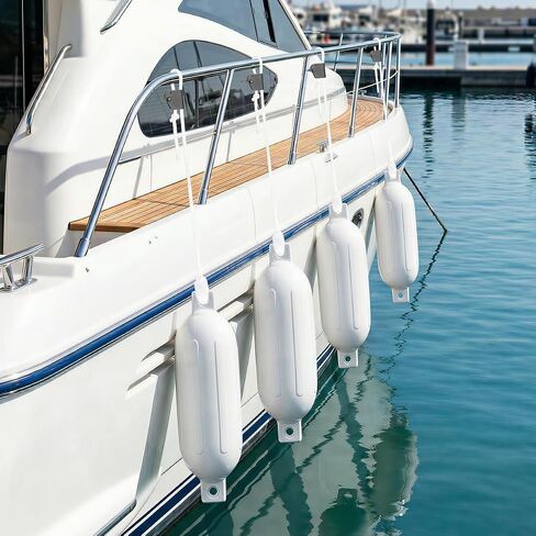 White Boat Fenders for Docking 5.5."/6.5"/8.5" Inflatable Ribbed Marine Boat Fender with Fender Lines 6.5ft, Stainless Steel Fender Hanger Clips in Kuwait