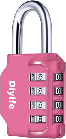 4 Digit Combination Padlock, Diyife Weatherproof School Gym Locker Lock, Plated Steel Resettable Number Lock for Sports Locker, Toolbox, Fence, Hasp, Cabinet, Pink in Saudi Arabia
