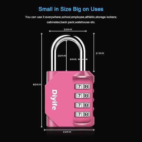 4 Digit Combination Padlock, Diyife Weatherproof School Gym Locker Lock, Plated Steel Resettable Number Lock for Sports Locker, Toolbox, Fence, Hasp, Cabinet, Pink in Saudi Arabia