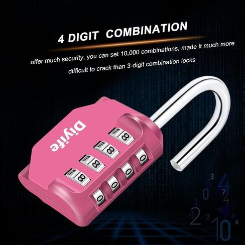 4 Digit Combination Padlock, Diyife Weatherproof School Gym Locker Lock, Plated Steel Resettable Number Lock for Sports Locker, Toolbox, Fence, Hasp, Cabinet, Pink in Saudi Arabia