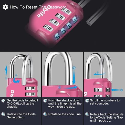 4 Digit Combination Padlock, Diyife Weatherproof School Gym Locker Lock, Plated Steel Resettable Number Lock for Sports Locker, Toolbox, Fence, Hasp, Cabinet, Pink in Saudi Arabia