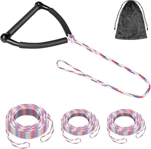 SELEWARE Wakeboard حبل سحب بطول 75 قدمًا حبل تزلج على الماء قابل للتعديل بمقبض | حبل من البولي إيثيلين العائم عالي القوة بوزن 1600 رطل مع مقبض من الفوم، حبل من 4 أقسام للتزلج على الجليد ولوح الركبة والتزلج على الماء in Kuwait