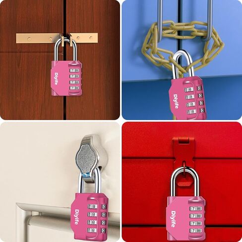 4 Digit Combination Padlock, Diyife Weatherproof School Gym Locker Lock, Plated Steel Resettable Number Lock for Sports Locker, Toolbox, Fence, Hasp, Cabinet, Pink in Saudi Arabia