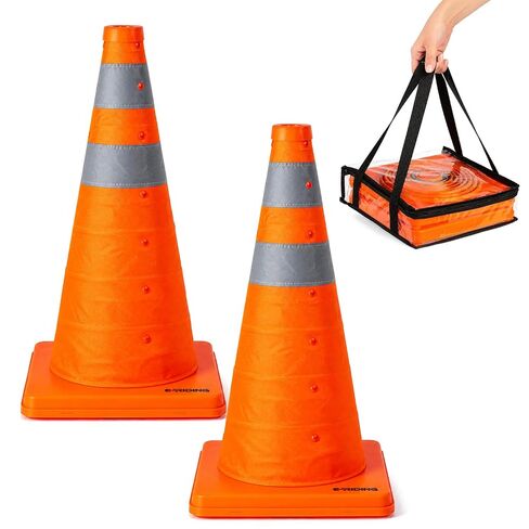 E-riding 28 Inch 4 Pack Collapsible Traffic Cones, Pop-up Orange Cones with 2 Reflective Collars, Multi-Purpose Protable Safety Cones for Parking Lot, Driving Training in Kuwait