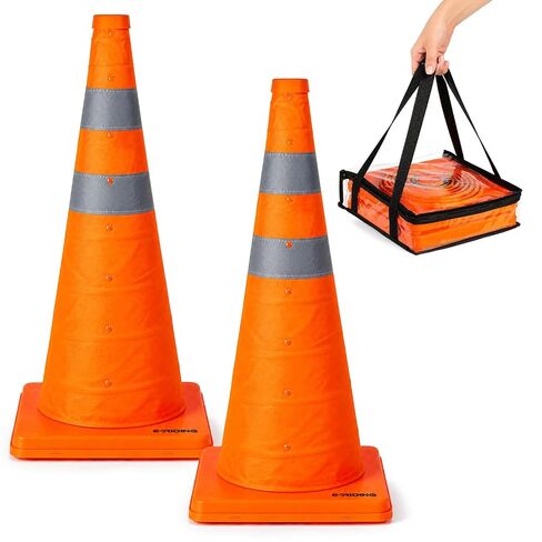 E-riding 28 Inch 4 Pack Collapsible Traffic Cones, Pop-up Orange Cones with 2 Reflective Collars, Multi-Purpose Protable Safety Cones for Parking Lot, Driving Training in Kuwait