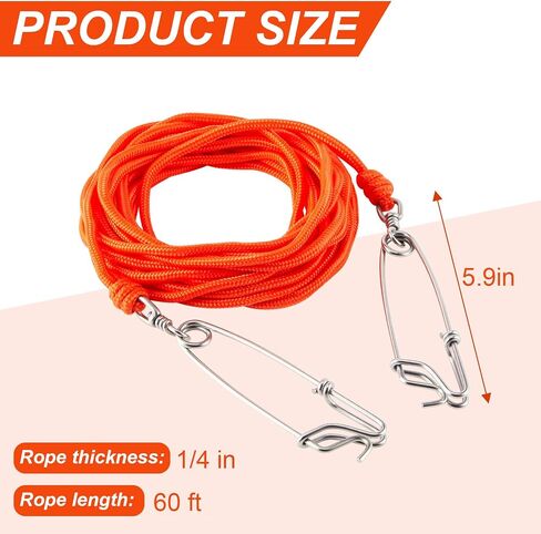 Boao Spearfishing Float Line, Foam‑Filled Braided Polypropylene Float Spearfishing Rope Tow Line with 5.9" Stainless Clips in Kuwait