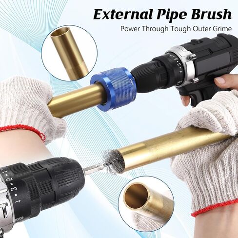 Copper Pipe Cleaner for Drill Set Includes External Stainless Steel Wire Bore Brushes, Internal Tube Cleaning Brushes, Replacement Plumbing Tools (1/2", 3/4", 1",Blue) in Kuwait