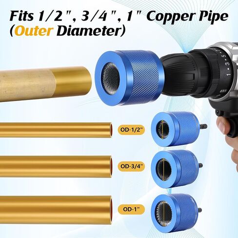 Copper Pipe Cleaner for Drill Set Includes External Stainless Steel Wire Bore Brushes, Internal Tube Cleaning Brushes, Replacement Plumbing Tools (1/2", 3/4", 1",Blue) in Kuwait
