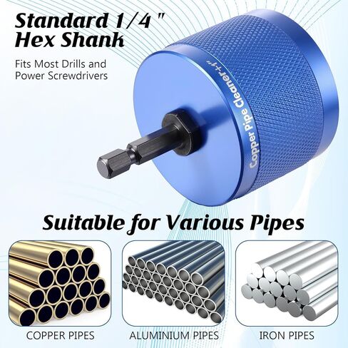 Copper Pipe Cleaner for Drill Set Includes External Stainless Steel Wire Bore Brushes, Internal Tube Cleaning Brushes, Replacement Plumbing Tools (1/2", 3/4", 1",Blue) in Kuwait