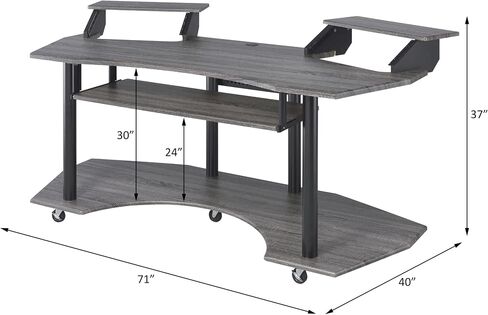 roomfitters Eleazar 71-Inch Black Oak Music Recording Desk, Professional 61-Key Audio Production Workstation, Mobile Studio Console with Dual Monitor Stands in Kuwait